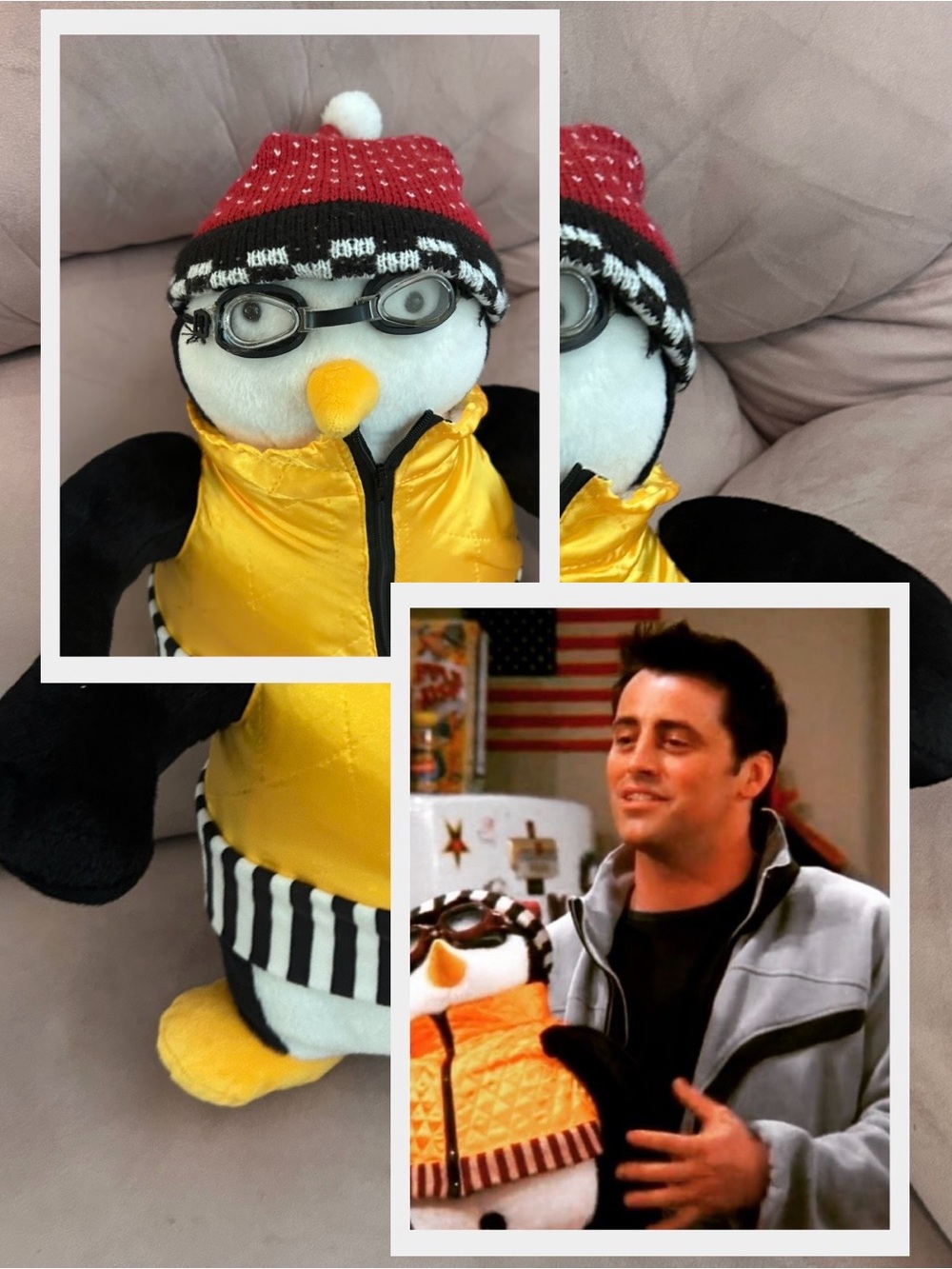 Hugsy Joeys Tribbiani’s Yellow Penguin Plush Bird with Red Knit Hat and Goggles
